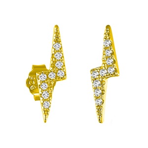 ANYCO Earrings Gold Plated Minimalist Pave White Zircon Lightning Small Stud For Women Teen Fashion Stylish Accessories Jewelry Gifts