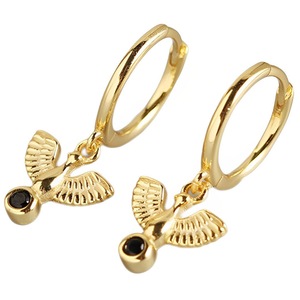 ANYCO Earrings Gold Plated New Classic Pave Black Agate Peace Dove Stud For Women Girl Teen Fashion Stylish Accessories Jewelry Gifts