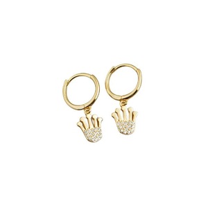 ANYCO Earrings Gold Plated Princess Crown Pave Crystal Zircon Pendant Stud For Women Girl Fashion Stylish Rock Punk Accessories Jewelry Gifts