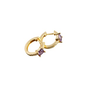 Anyco Earrings Gold Plated Purple Luxury Square CZ Round Ear Buckle For Women Girl Teen Chic Fashion Stylish Accessories Jewelry Gifts