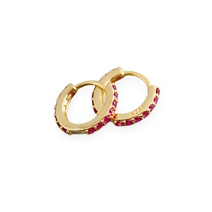 ANYCO Earrings Gold Plated Red Punk Pave CZ Simple Round 8.8MM Ear Buckle For Women Girl Teen Chic Fashion Stylish Accessories Jewelry Gifts