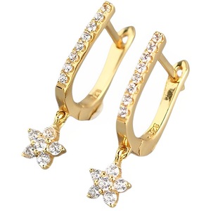 ANYCO Earrings Gold Plated Trendy Geometric U-shaped Dangle Pave Zircon Star Hanging Stud For Women Fashion Stylish Accessories Jewelry Gifts