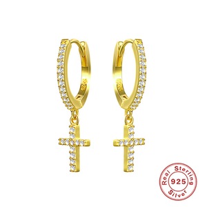 ANYCO Earrings Gold Plated Trendy Geometric White Zircon Cross Stud For Women Teen Fashion Stylish Accessories Jewelry Gifts