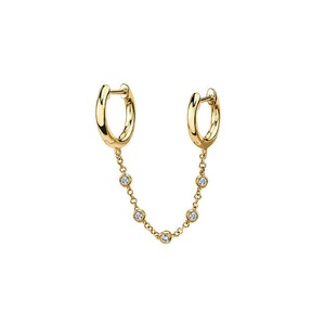 ANYCO Earrings Gold Plated Trendy Pave Round Zircon Cuban Link Chain Tassel Ear Buckle For Women Girl Fashion Stylish Accessories Jewelry Gifts