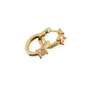 ANYCO Earrings Gold Plated Yellow Luxury Square CZ Round Ear Buckle For Women Girl Teen Chic Fashion Stylish Accessories Jewelry Gifts