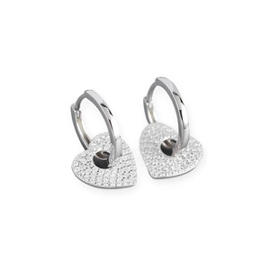 ANYCO Earrings Punk Rock Love Heart Huggies Pendant Women Zircon Gothic Jewelry Sterling Silver