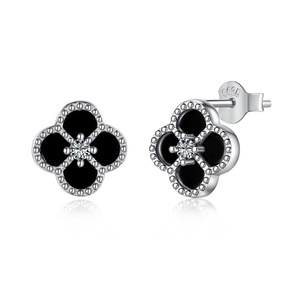 ANYCO Earrings Silver Black 925 Sterling Clover Earrings Jewelry Women Diamond Cubic Zirconia Earring