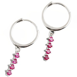 ANYCO Earrings Silver Chic Charm Pink Colored Zircon Bar Stud For Women Girl Teen Fine Fashion Stylish Accessories Jewelry Gifts