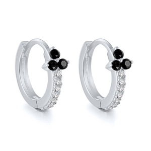 ANYCO Earrings Sterling Silver Black Minimalist Pave Black Blue Zircon Flower Stud For Women Girl Perfect Fashion Stylish Accessories Jewelry Gifts
