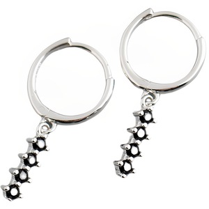 ANYCO Earrings Sterling Silver Chic Charm Black Colored Zircon Bar Stud For Women Girl Teen Fine Fashion Stylish Accessories Jewelry Gifts