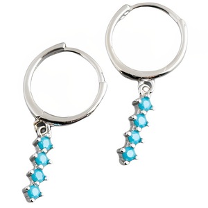 ANYCO Earrings Sterling Silver Chic Charm Blue Colored Zircon Bar Stud For Women Girl Teen Fine Fashion Stylish Accessories Jewelry Gifts
