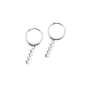 ANYCO Earrings Sterling Silver Chic Charm White Colored Zircon Bar Stud For Women Girl Teen Fine Fashion Stylish Accessories Jewelry Gifts