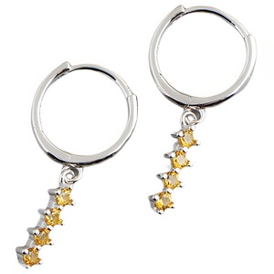 ANYCO Earrings Sterling Silver Chic Charm Yellow Colored Zircon Bar Stud For Women Girl Teen Fine Fashion Stylish Accessories Jewelry Gifts
