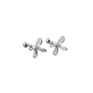 ANYCO Earrings Sterling Silver European Romantic Bow Zirconia Spiral Bead Stud For Women Teen Fashion Stylish Accessories Jewelry Gifts