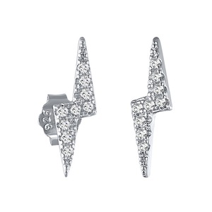 ANYCO Earrings Sterling Silver Minimalist Pave White Zircon Lightning Small Stud For Women Teen Fashion Stylish Accessories Jewelry Gifts