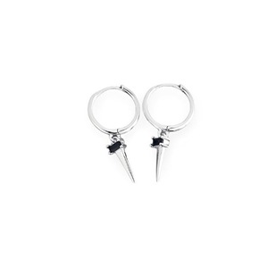 ANYCO Earrings Sterling Silver Pave Square Black Zircon Long Spike Rivet Hanging Stud For Women Girl Teen Fashion Stylish Accessories Jewelry Gifts