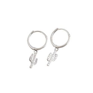 ANYCO Earrings Sterling Silver Pave Zircon Cactus Ear Buckle For Women Girl Teen Chic Fashion Stylish Rock Accessories Jewelry Gifts