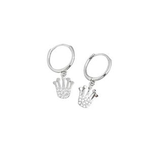ANYCO Earrings Sterling Silver Princess Crown Pave Crystal Zircon Pendant Stud For Women Girl Fashion Stylish Rock Punk Accessories Jewelry Gifts