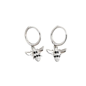 ANYCO Earrings Sterling Silver Punk Black Zircon 3D Bee Pendant Ear Buckle For Women Girl Teen Chic Fashion Stylish Accessories Jewelry Gifts