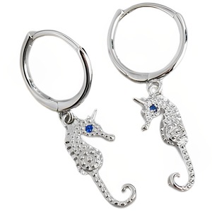 ANYCO Earrings Sterling Silver Punk Blue Zircon Seahorse Stud For Women Teen Fashion Stylish Accessories Jewelry Gifts