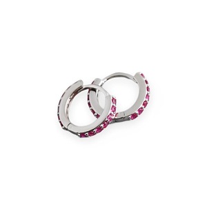 ANYCO Earrings Sterling Silver Red Punk Pave CZ Simple Round 8.8MM Ear Buckle For Women Girl Teen Chic Fashion Stylish Accessories Jewelry Gifts