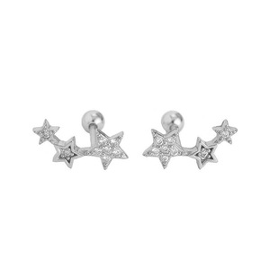 ANYCO Earrings Sterling Silver Screw Beads Chic Gold Star Zircon Stud For Women Girl Teen Fashion Stylish Accessories Jewelry Gifts