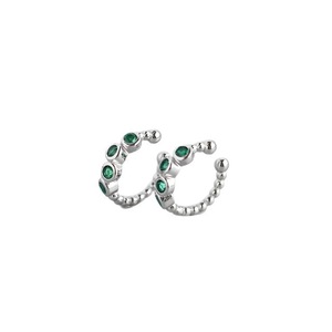 ANYCO Earrings Sterling Silver Unique Non Pierced Micro Pave Green Zircon Small For Women Girl Fashion Stylish Rock Punk Accessories Jewelry Gifts