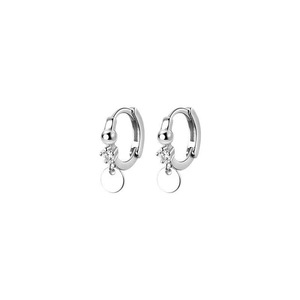 ANYCO Fashion Earrings 925 Sterling Silver Simple Disc Pendant Pave Crystal Zircon Hoop for Women Bohemian Charm Jewelry Accessories