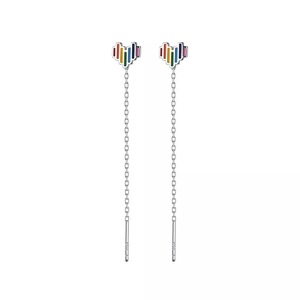 ANYCO Fashion Earrings Genuine Sterling Silver Sweet Lovely Colorful Love Heart Tassel Stud for Women Teen Chic Ear Line Jewelry