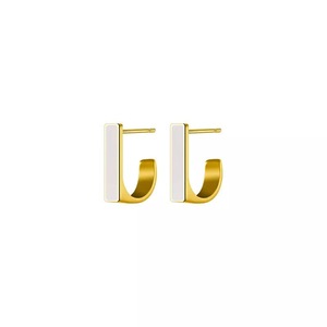 ANYCO Fashion Earrings Gold 925 Sterling Silver Geometric Square White Enamel Elegant Stud for Women Jewelry