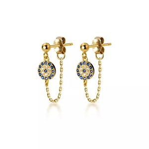 ANYCO Fashion Earrings Gold 925 Sterling Silver Hip Hop Chain Zircon Pendant Stud Women Bohemian Goth Party Eyes Jewelry