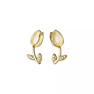 ANYCO Fashion Earrings Gold 925 Sterling Silver Romantic Statement Tulip Stud for Women Flower Jewelry