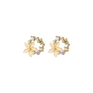ANYCO Fashion Earrings Gold 925 Sterling Silver Romantic Synthetic Opal Flower Stud Women Jewelry