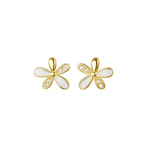 ANYCO Fashion Earrings Gold 925 Sterling Silver Romantic White Enamel Cute Gold Flower Stud for Women Jewelry Gift