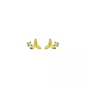 ANYCO Fashion Earrings Gold 925 Sterling Silver Simple Sweet Clover Shiny Zircon Small Stud Teen Chic Ear Bone Piercing Women Jewelry