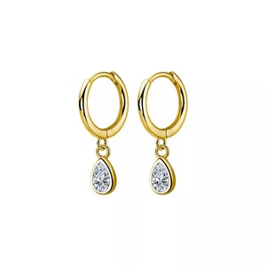 ANYCO Fashion Earrings Gold 925 Sterling Silver Sweet Water Drop Zircon Huggies Pendant for Women Jewelry