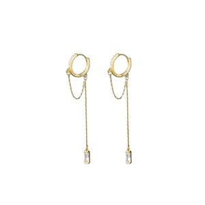 ANYCO Fashion Earrings Gold 925 Sterling Silver Tassel Chain Square Zircon Ear Buckle for Women Jewelry Accessories