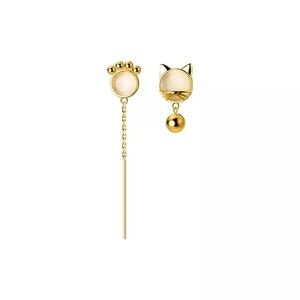 ANYCO Fashion Earrings Gold 925 Sterling Silver Unique Cat Claw Chain Tassel Bell for Women Cute Cat Jewelry