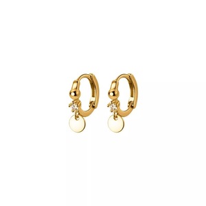 ANYCO Fashion Earrings Gold 925 Sterling Simple Disc Pendant Pave Crystal Zircon Hoop for Women Bohemian Charm Jewelry Accessories