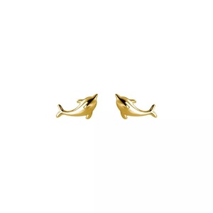 ANYCO Fashion Earrings Gold 925 Sterling Simple Glossy Gold Ocean Dolphin Stud for Women Cute Chic Party Piercing Jewelry