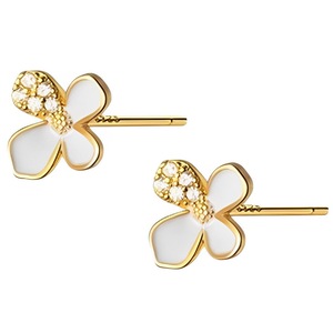 ANYCO Fashion Earrings Gold Plated 925 Sterling Silver Cute White Flower Stud for Women Teen Girl Jewelry Gift