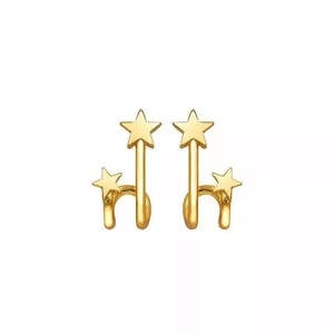 ANYCO Fashion Earrings Real Gold Double Star Geometric Studs Teen Gift Fine Jewelry for Women