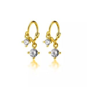 ANYCO Fashion Earrings Real Gold White Zircon Gothic Dazzling Dangle Pendant Fine Jewelry Gift for Women
