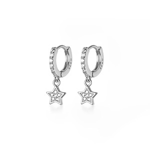 ANYCO Fashion Earrings Real Sterling Silver Trendy Pave Zircon Star Hanging Stud Jewelry Accessories for Women