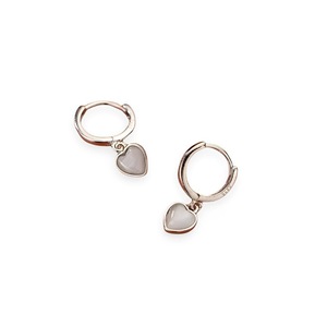 ANYCO Fashion Earrings Silver 925 Sterling Simple Love Heart Opal Pendant for Women Huggies Jewelry Gift