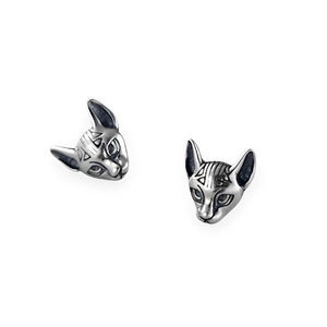 ANYCO Fashion Earrings Silver 925 Sterling Vintage Classic Thai Silver Cat Head Stud Women Punk Rock Gothic Men's Jewelry Accessories