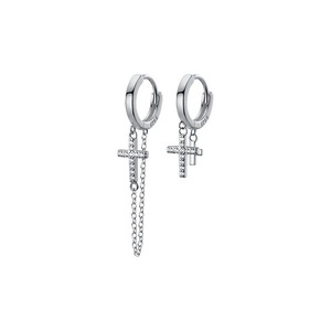 ANYCO Fashion Earrings Silver 925 Sterling Vintage Punk Cuban Link Chain Cross Pendant Huggie for Men Women CZ Zircon Jewelry