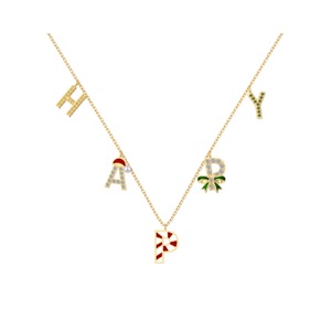 ANYCO Necklace 14k Gold Plated 925 Silver Happy Quote Pendant with Zircon 5A Gift Jewelry for Women