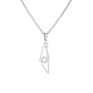 ANYCO Necklace 18K Gold Plated 925 Silver Israel Map with Start Pendant Zircon 5A Gift Jewelry
