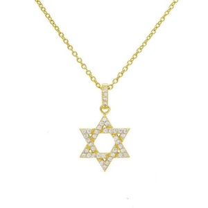ANYCO Necklace 18K Gold Plated 925 Silver Star of David Pendant with Diamond Gift Jewelry